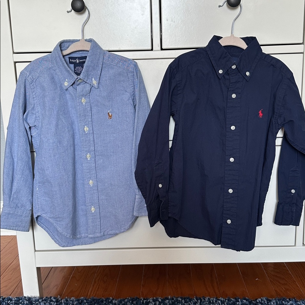 Two Ralph Lauren Kids' Light Blue and Dark Blue Button-Down Shirts